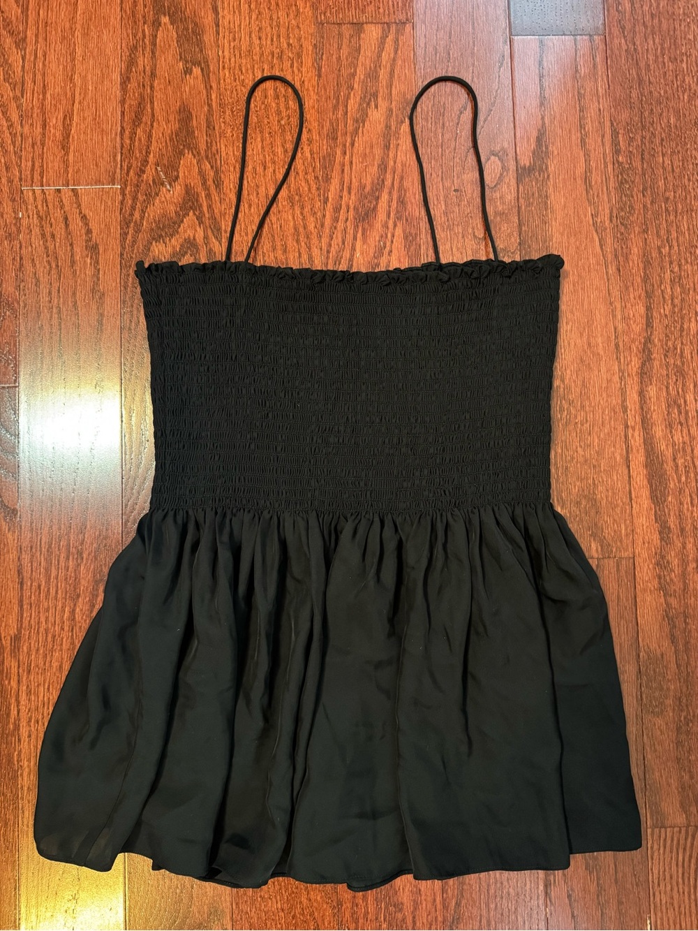 Theory Black Smocked Spaghetti Strap Camisole